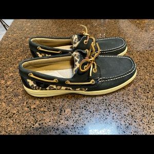Black and Cheetah Sperry Top Siders
